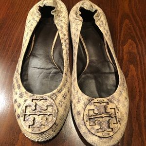 Tory Burch Snakeskin Reva Flat Size 8